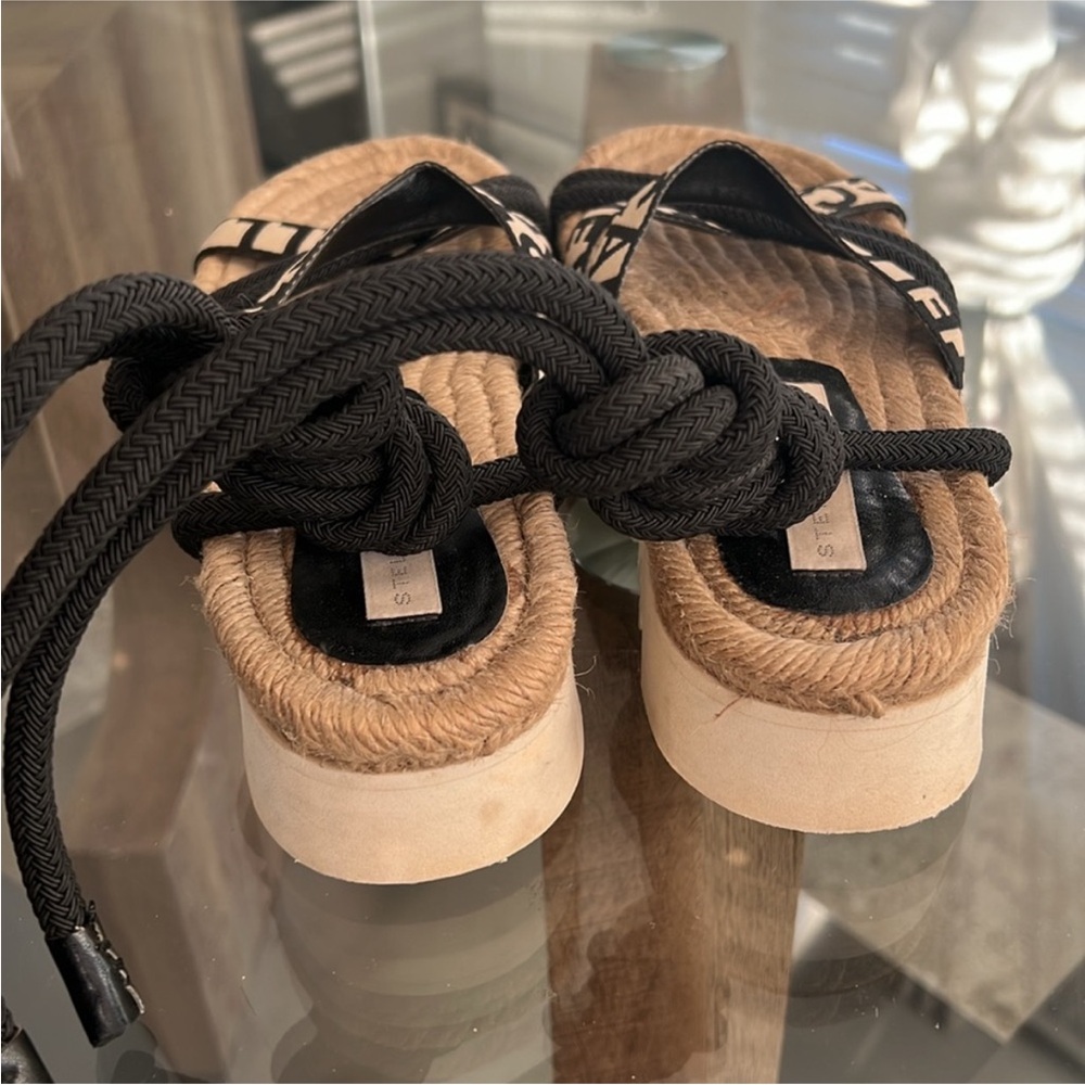 Stella McCartney Gaia Sandals in Black & Cream - Picture 9 of 13